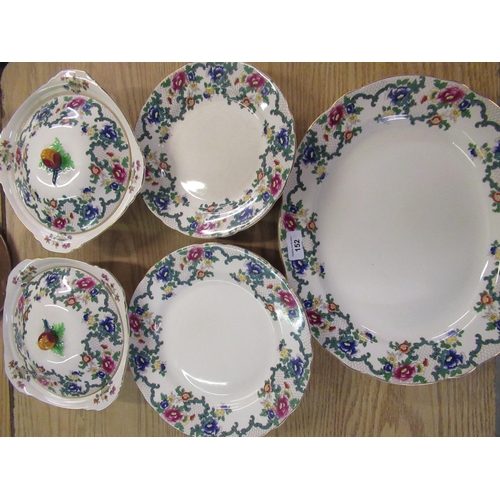 152 - Royal Cauldon Victoria pattern part dinner service including two covered serving bowls and a meat di... 