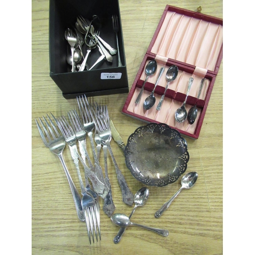 156 - Selection of various silver plated cutlery including: serving forks, spoons etc a cased set of tea s... 