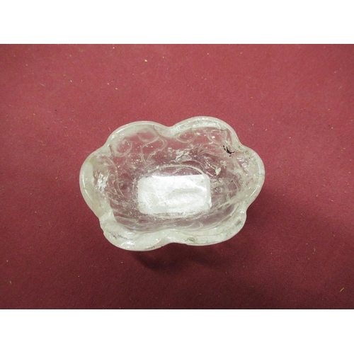 176 - Oriental carved rock crystal oval pin tray with carved scroll decoration W7.5cm D5.5cm H3cm