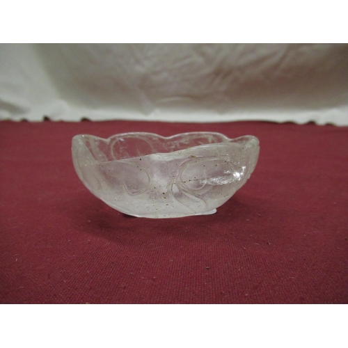 176 - Oriental carved rock crystal oval pin tray with carved scroll decoration W7.5cm D5.5cm H3cm