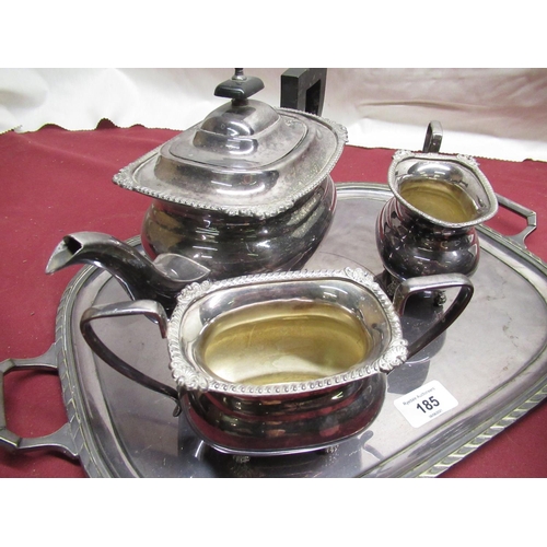 185 - Mid C20th Viners silver plated Georgian style three piece tea set, early C20th silver plated spirit ... 