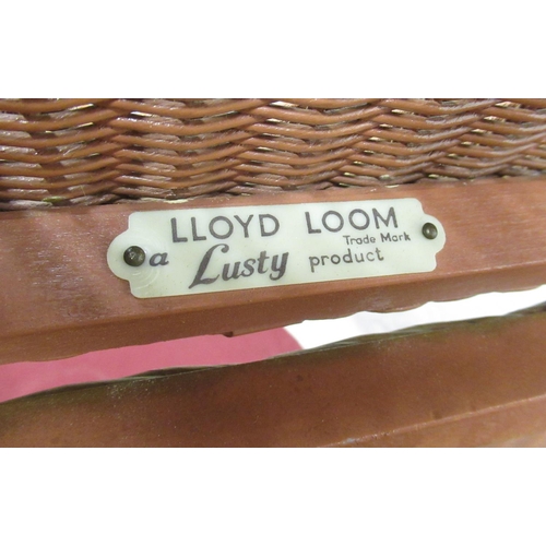 194 - Lusty Lloyd Loom corner linen basket in pink gilt finish with ivorine label W35cm D35cm H54cm