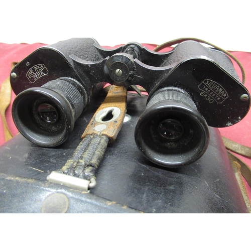 236 - Carl Zeiss, Jena 6 x 30 Silvamar eye piece focusing binoculars, serial no 1452572 with scarce leathe... 