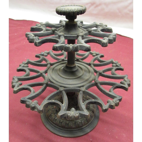 251 - Turned wood ashtray stand H44cm, and a Vintage cast iron two tier revolving rubber stamp holder/stan... 