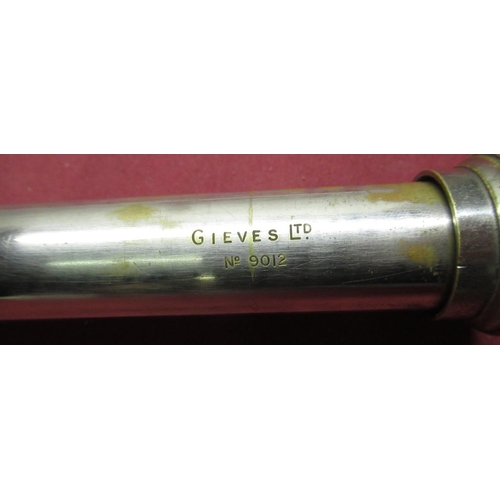 336 - Gieves Ltd. single draw leather bound brass and nickel plated telescope no:9012 inscribed 'Officer o... 