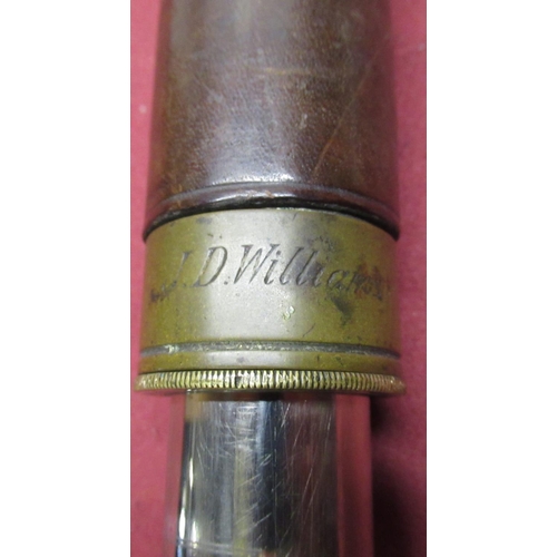 336 - Gieves Ltd. single draw leather bound brass and nickel plated telescope no:9012 inscribed 'Officer o... 