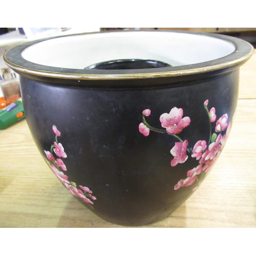 364 - Edwardian W & R Carlton Ware jardinière, black ground decorated with prunus, H22cm D26cm, Prinknash ... 