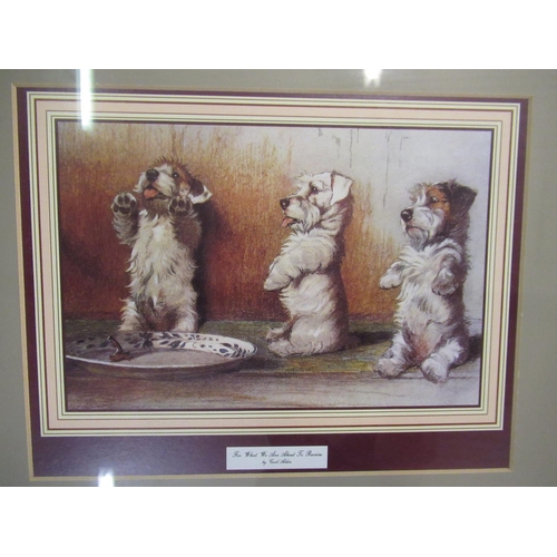 384 - Framed print titled 'For What we are About to Receive' by Cecil Aldin, a framed print of a terrier a... 