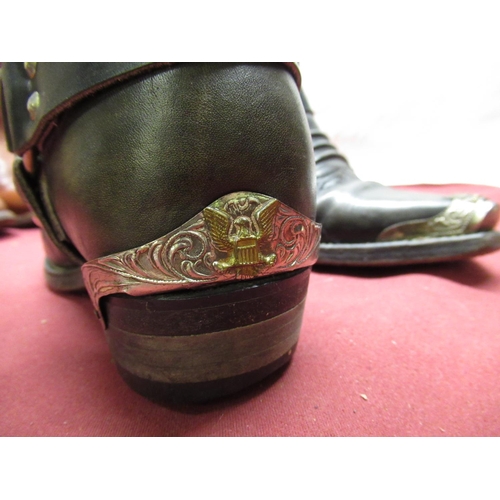 391 - Pair of brown leather cowboy boots size 9.5 and a pair of similar black cowboy boots with metal toe ... 