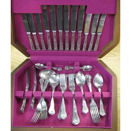 406 - Viners four piece silver plate tea set, a brass model of a cannon and a Viners cased cutlery service... 