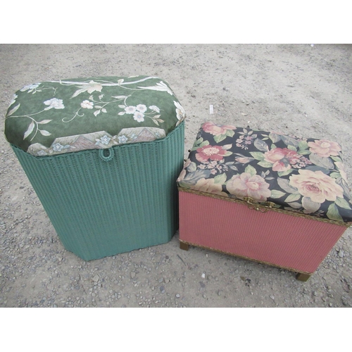 574 - Lusty Lloyd Loom D shaped linen basket, and similar rectangular stool, both with upholstered tops W4... 