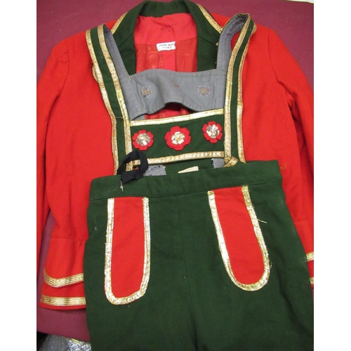 705 - WAYNE SLEEP COLLECTION - Pair of green cotton lederhosen with gilt braiding and a matching jacket bo... 