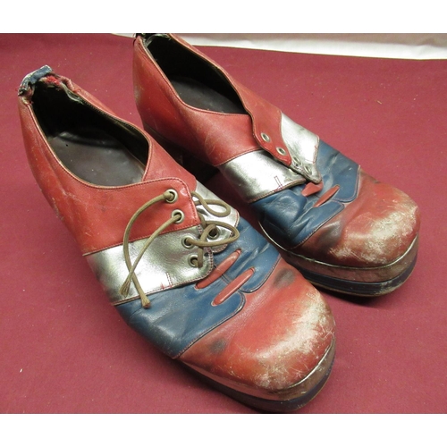 706 - WAYNE SLEEP COLLECTION - Pair of 1970's Philips red blue and silver leather stack heeled mens shoes ... 