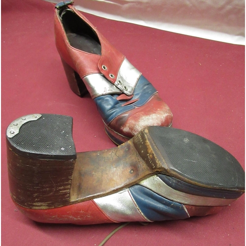 706 - WAYNE SLEEP COLLECTION - Pair of 1970's Philips red blue and silver leather stack heeled mens shoes ... 