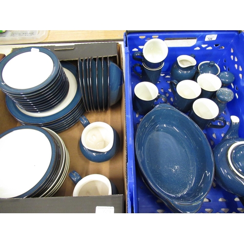 729 - Large Denby blue and white dinner and tea service, including tea pot, serving dishes, plates, side d... 