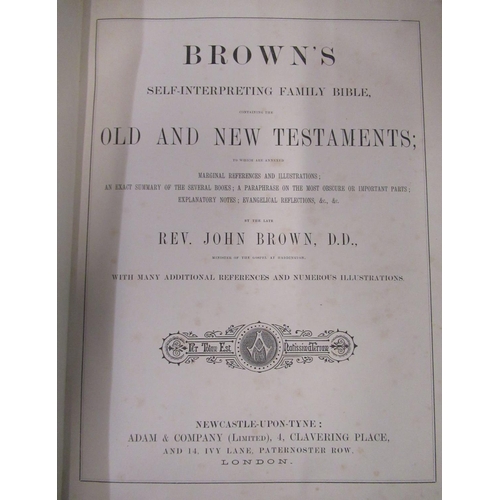 730 - Large leather bound and gilt highlighted Victorian  family bible and a reproduction brass ship style... 