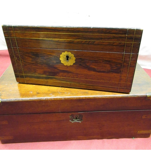 731 - Victorian brass inlaid mahogany writing box (lacking  interior) and a similar writing box with brass... 