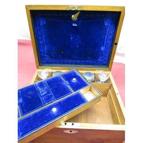 732 - Victorian walnut ladies travelling dressing case, blue velvet interior fitted with EPNS topped glass... 