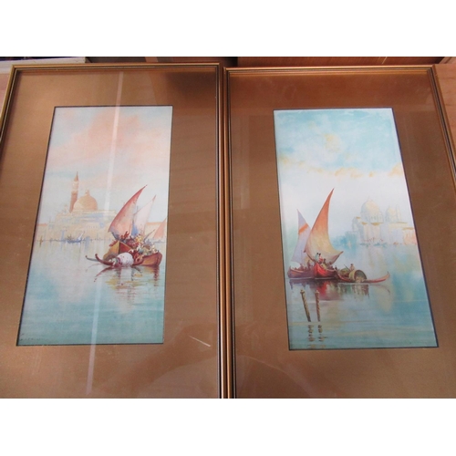 766 - G. Fratelli (20th C): Pair of Venetian landscapes with boats, watercolour, signed, H35cm W18cm, Engl... 