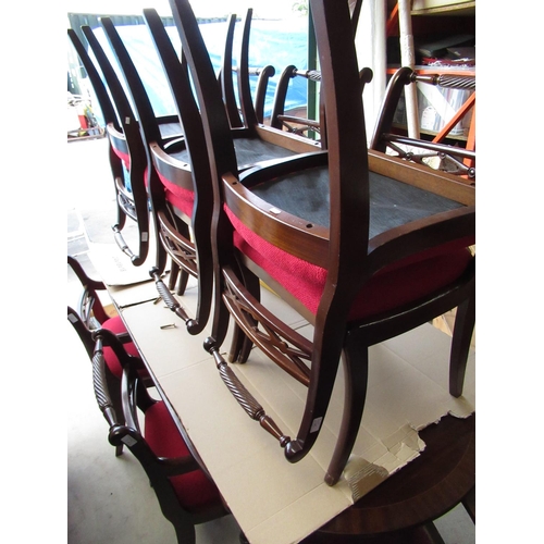 792 - Dubois Regency style mahogany dining room suite comprising: serpentine sideboard W168cm D50cm H86cm,... 