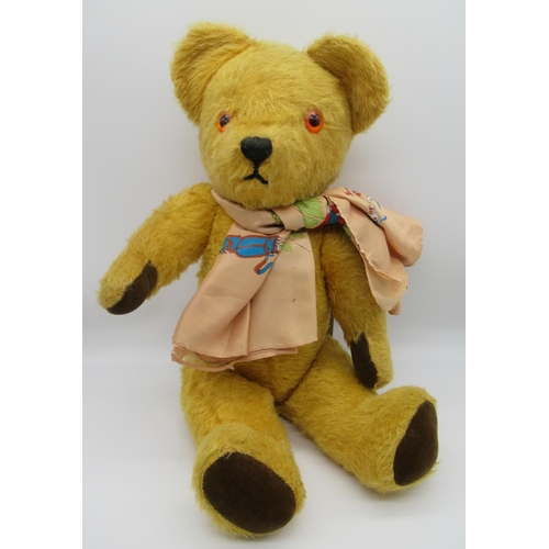 54 - Circa 1950's Pedigree teddy bear in golden mohair, with original features, glass eyes, jointed arms ... 