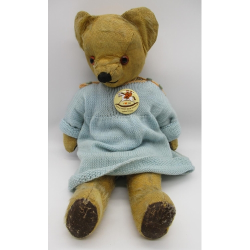 56 - C.1950's Pedigree teddy bear, with glass eyes, jointed arms and legs and swivel head, stitched nose ... 