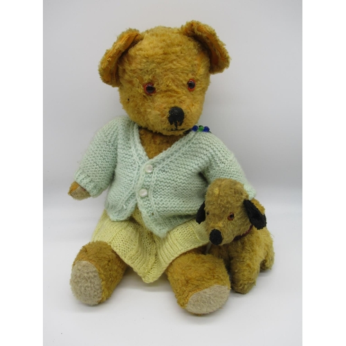 57 - Collection of British teddy bears: c. 1940's Chiltern teddy bear with glass eyes, jointed arms and l... 