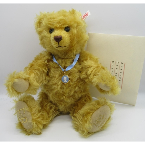 83 - Steiff Golden Jubilee Teddy Bear in golden mohair with monogram 'EII R' embroidered on right foot an... 