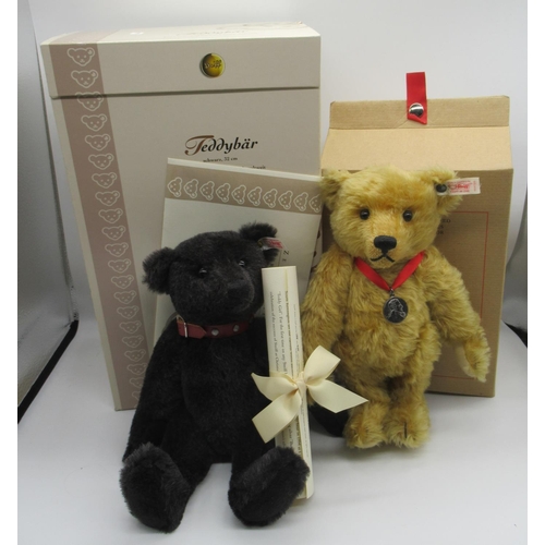 89 - Steiff Teddy Bear in black mohair with red collar and working growler mechanism, Limited Edition no.... 