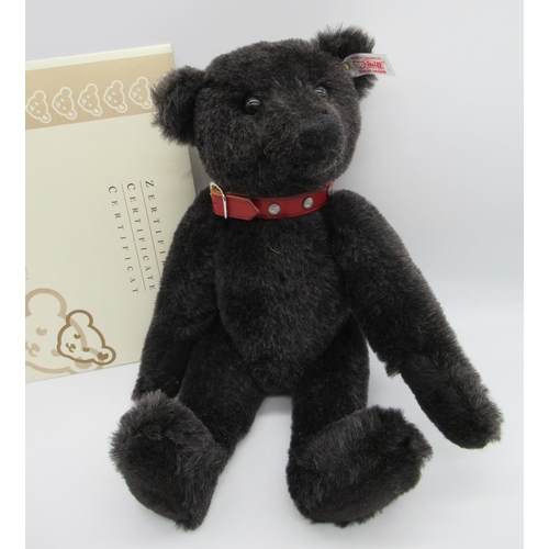 89 - Steiff Teddy Bear in black mohair with red collar and working growler mechanism, Limited Edition no.... 