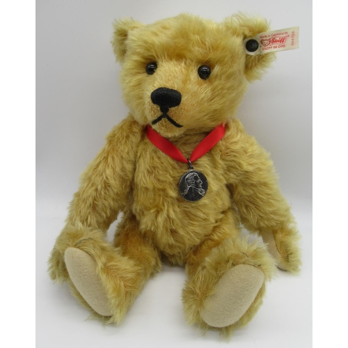 89 - Steiff Teddy Bear in black mohair with red collar and working growler mechanism, Limited Edition no.... 