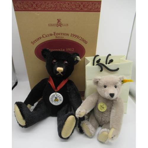 90 - Steiff 1912 Replica Teddy Bear in black mohair with working growler mechanism and Steiff Club 1999 p... 