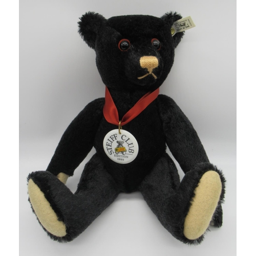 90 - Steiff 1912 Replica Teddy Bear in black mohair with working growler mechanism and Steiff Club 1999 p... 