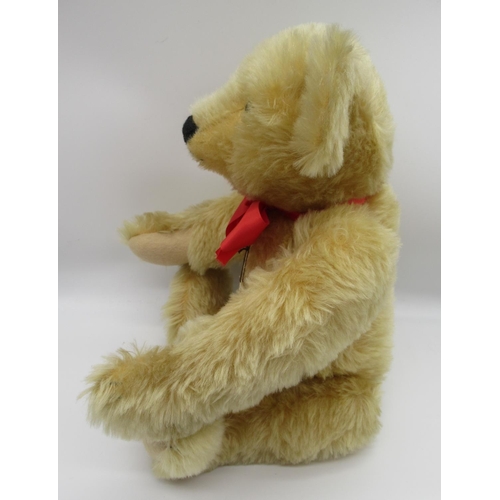 92 - Steiff 1909 Replica Teddy Bear in golden mohair with red ribbon, tag no. 406256, boxed, H40cm