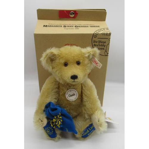 94 - Steiff 1998 Euro Bear in blonde mohair with blue velvet bag and blue foot pads with gold Euro symbol... 