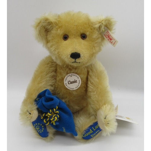 94 - Steiff 1998 Euro Bear in blonde mohair with blue velvet bag and blue foot pads with gold Euro symbol... 