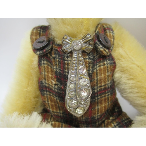 96 - Steiff Twin Teddy Bears in blonde mohair with dungarees and jeweled ties, limited edition of 5000, m... 