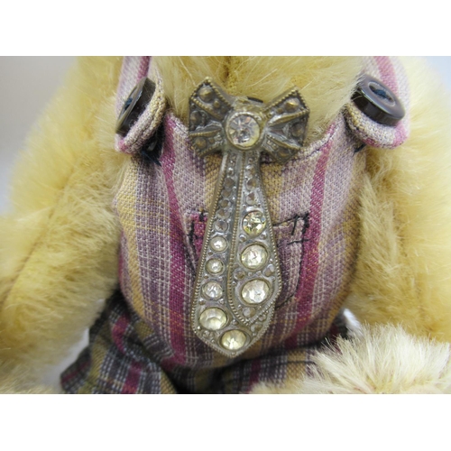 96 - Steiff Twin Teddy Bears in blonde mohair with dungarees and jeweled ties, limited edition of 5000, m... 