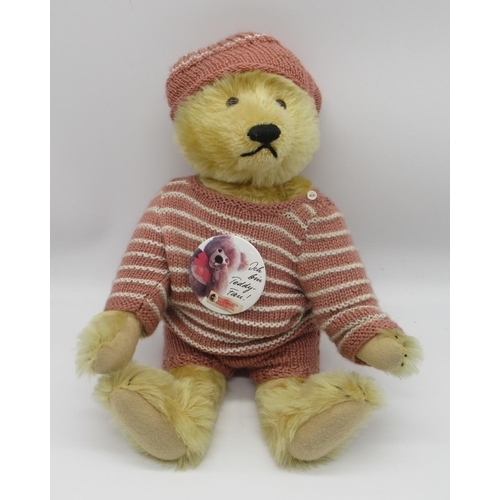 96 - Steiff Twin Teddy Bears in blonde mohair with dungarees and jeweled ties, limited edition of 5000, m... 