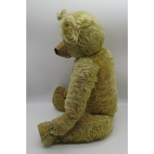 4 - Chad Valley c1920s Moon Eyed straw filled teddy bear in golden mohair with large glass eyes, jointed... 