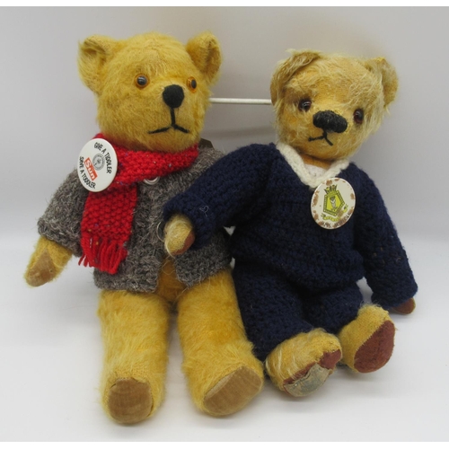 104 - Collection of c. 1940s-50s British teddy bears including a Chad Valley bear in knitted school unifor... 