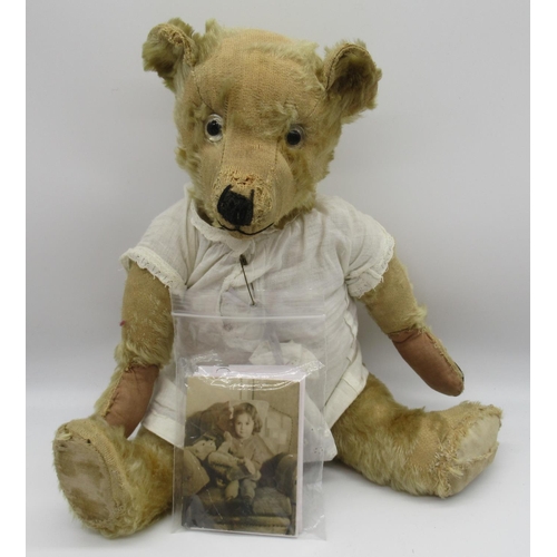 106 - Chiltern c. 1930's Hugmee teddy bear with clear glass eyes, jointed arms and legs and swivel head, w... 