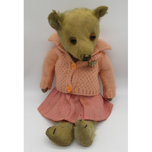 106 - Chiltern c. 1930's Hugmee teddy bear with clear glass eyes, jointed arms and legs and swivel head, w... 