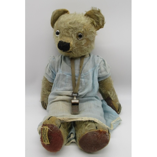 76 - Merrythought c. 1930s teddy bear in blonde mohair with clear glass eyes, Merrythought label on foot,... 