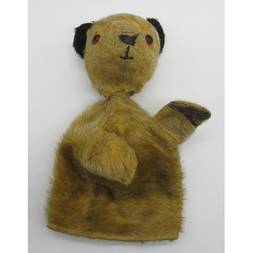 49 - Circa 1940/50's Sooty teddy bear with all original features, wearing a checked waistcoat and red bow... 