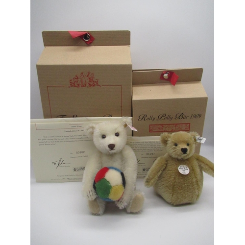 17 - Steiff The Exhibition Bear in white mohair with toy ball, limited edition 802/1500, boxed with certi... 