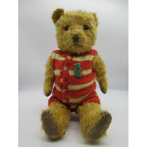 119 - Chiltern Hugmee C1930s/40s straw filled teddy bear in golden mohair with working growler mechanism, ... 