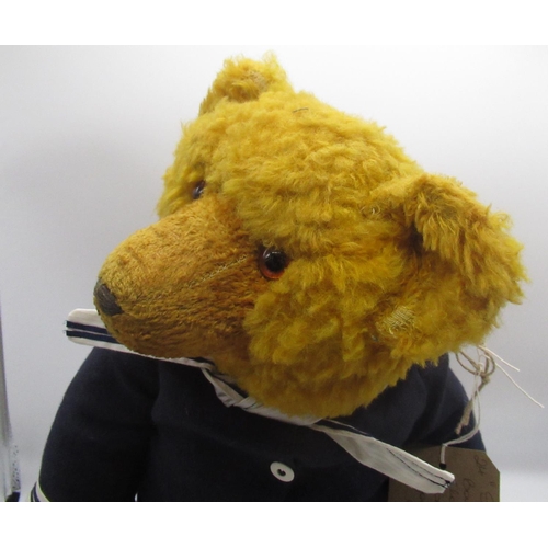 154 - Sonneberg c. 1950's teddy bear with glass eyes, jointed arms and legs, swivel head, wearing a sailor... 
