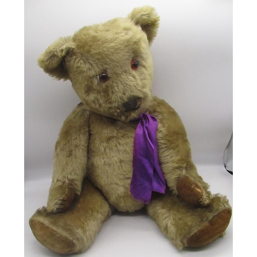 62 - Large c. 1940's Chiltern teddy bear in blonde mohair, with glass eyes and wire jointed arms and legs... 