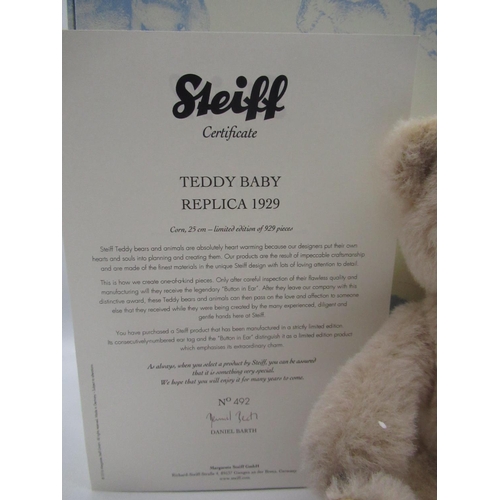 24 - Steiff Teddy Baby 1929 replica teddy bear in corn, limited edition no. 492/929, boxed with certifica... 